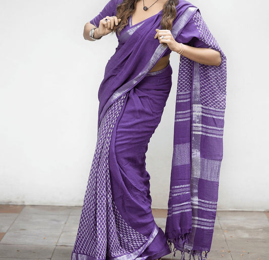 Soft Linen Print Saree-Code DF 218