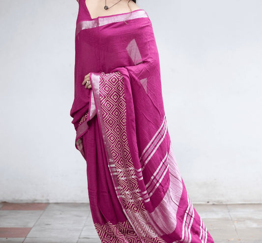 Soft Linen Print Saree-Code DF 218