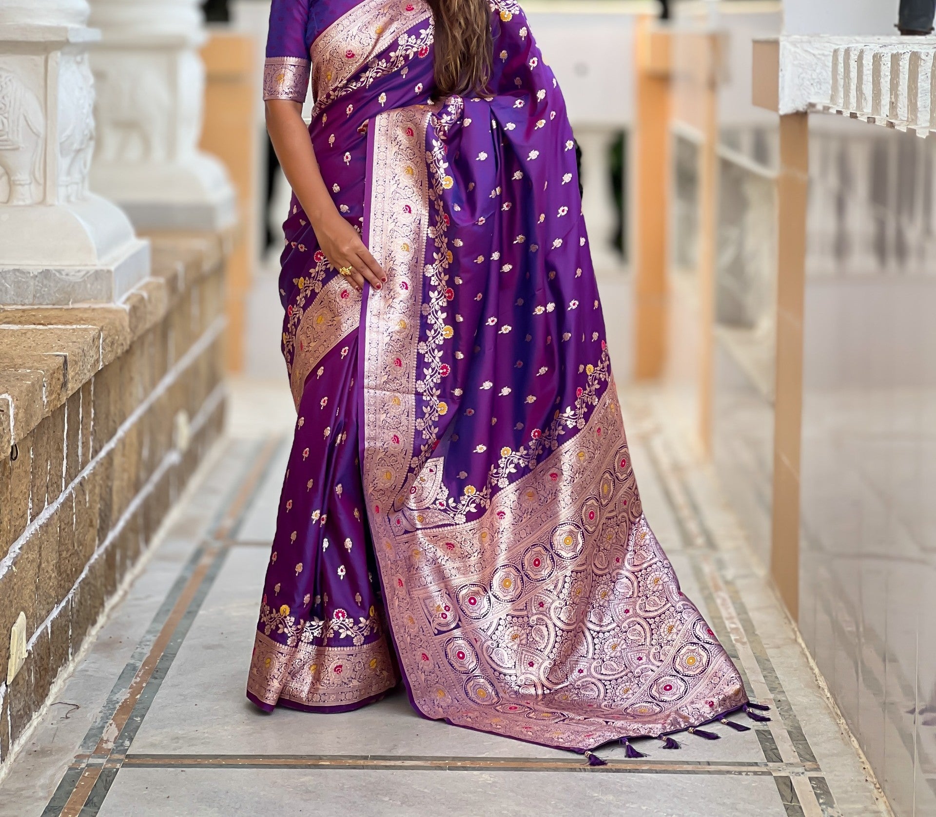 Festive Collection-Soft Banarasi silk saree with zari weaving Meenakari touchup design